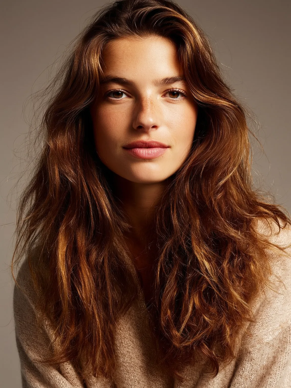 Voluminous Layered Waves in Warm Chestnut Brown